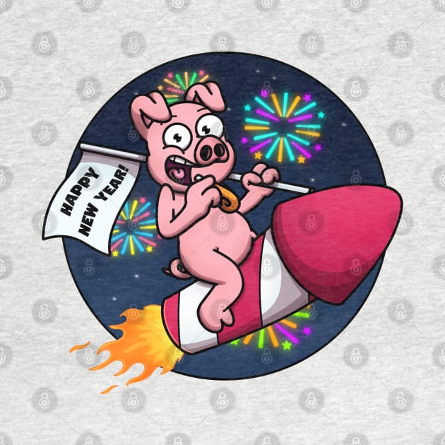 Pig On Firework With New Year Sign by TheMaskedTooner